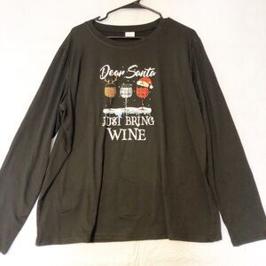 Christmas Novelty Long Sleeve T-Shirt Black XXL Dear Santa Just Bring Wine
